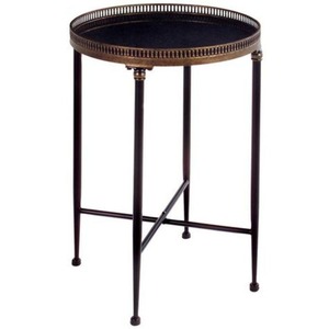 Grande table d'appoint en fer avec plateau en marbre et base ornée pour le salon de luxe ou le couloir meubles d'appoint d'angle - Product Image 1