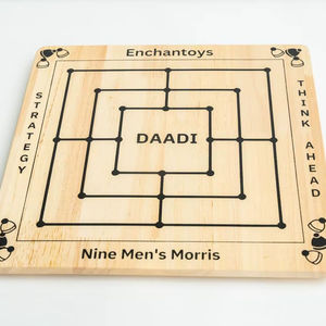 Jeu de société en bois Enchantoys Daadi Nine Mens Morris, jeu de stratégie classique, fait à la main, divertissement familial, jeu pour enfants et adultes - Product Image 1