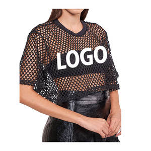 T-shirts à manches courtes vierges de qualité supérieure en maille Boxy recadrée pour femmes Impression de logo personnalisé - Product Image 5