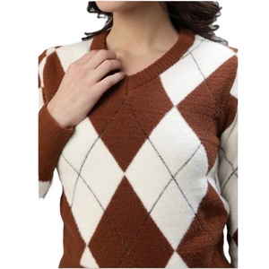 Cárdigan de Argyle suave de calidad Premium para mujer, ropa de invierno cómoda de tendencia superior con cuello en V, suéter superior de Venta caliente - Product Image 5