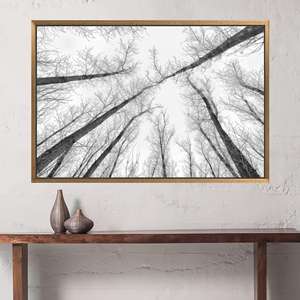งานศิลปะบนผ้าใบพิมพ์ลาย: ภาพทิวทัศน์ต้นไม้สีดำและสีขาวที่งดงาม,1P:กรอบสีทอง - Product Image 1