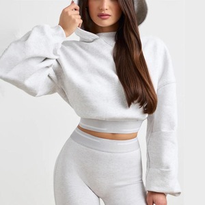 Tailles de couleur personnalisées surdimensionnées en coton de haute qualité ras-du-cou transat surdimensionné crop top sweat à capuche et sweat-shirt - Product Image 5