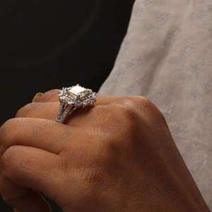 Élégant 2.80 TCW Asscher Cut Art Deco Moissanite Ring Bijoux fins pour femmes pour anniversaire mariage mariée avec perle pierre principale - Product Image 3