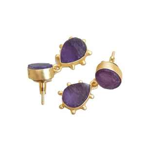 Pendientes colgantes chapados en oro de piedra amatista de diseñador sin deslustre, joyería elegante ligera, pendientes de últimos diseños al por mayor - Product Image 2