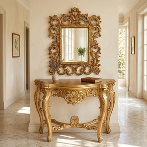 Table console de couloir dorée, table console de salon antique sculptée pour la décoration intérieure de meubles d'hôtel de style provincial français - Product Image 1