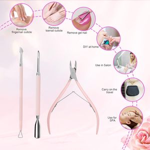 Raspador de empuje de doble extremo de alta calidad, pinza para cutículas de uñas rosa, juego de recortador de 3 uds para manicura y pedicura - Product Image 5