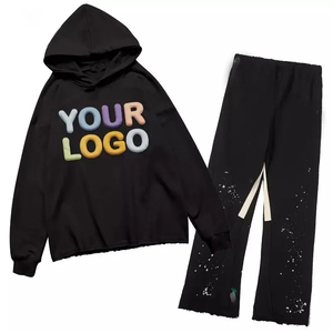 Nouveaux modèles OEM Pantalon évasé noir avec lettres brodées en 3D Sweat à capuche décontracté écologique 100% coton Survêtement vous appartient - Product Image 1