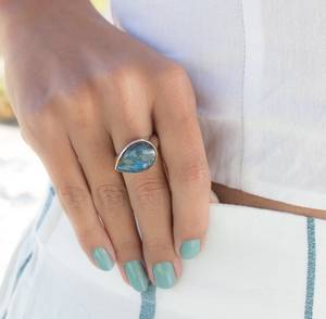 Big Tear <b>Drop</b> <b>Rainbow</b> Labradorite Ring Natural 925 Sterling Silver February Birthstone Statement Colorful Organic Handmade - Product Image 3