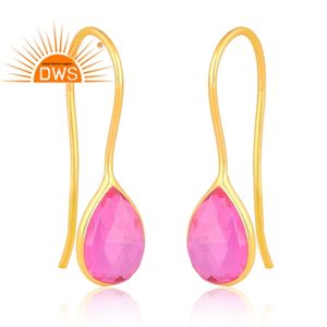 Dernières tendances boucles d'oreilles en argent sterling plaqué or 18 carats doublet Kunzite Quartz Gemstone Dangle Earring Demi Fine Jewelry Manufacturer - Product Image 2