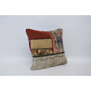 Multicolor Wool Patchwork Kantha <b>Pillow</b> 16x16 Inch Decorative Cushion Woven with Vintage Pattern - Product Image 3