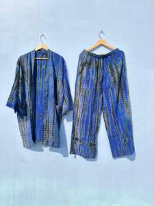 Handmade Vintage Recycled Tye Dye Silk <b>Kimono</b> with Pajama Set Indian Style Short and <b>Long</b> <b>Kimono</b> for Summer - Product Image 3