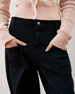Jeans de Mezclilla de Alta Calidad para Mujer, Transpirables, Lavables, de Cintura Media, Corte Recto, Casuales, Lavado Oscuro con Bolsillos de Parche Elegantes de Routine - Product Image 5