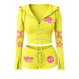 Ensemble deux pièces sexy en velours rose pour femme, haut court zippé et short au-dessus du genou, style décontracté personnalisé, haute qualité, collection hiver - Product Image 4