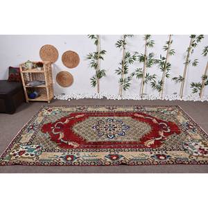 Classic <b>Red</b> Beige Kilim <b>Wool</b> Rug 5.3 X 9 ft Plush 10mm Thickness Rectangle Pattern for Teens Viscose Polyester Material Latex - Product Image 1