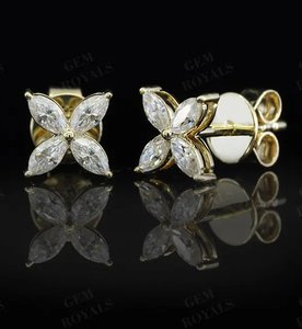 Goujons floraux Marquise en or massif 14 carats, boucles d'oreilles en diamant de laboratoire, boucles d'oreilles en diamant de laboratoire coupe marquise, boucles d'oreilles fleur minimaliste - Product Image 4