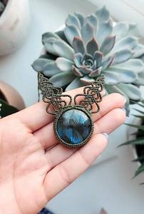 Collier vintage fait main en labradorite 20-30 mm, chaîne à maillons en macramé, certifié IGI, cadeau de mariage - Product Image 2