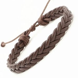 Nouvelle mode hommes large Bracelet en cuir véritable marron large manchette Bracelets & Bracelets Vintage Punk Bracelet hommes bijoux - Product Image 2
