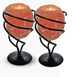 Soporte de hierro Feng Shui, candelabro en forma de cono de sal rosa, vela cónica con soporte con urdimbre retráctil-Sian Enterprises - Product Image 2