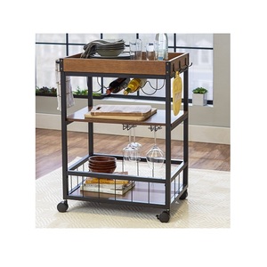 Chariot de service de la plus grande qualité avec verre et porte-bouteilles Chariot de service alimentaire en bois et en fer fait à la main - Product Image 4