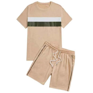 Conjunto de Sudadera con Capucha para Hombre, Bloques de Color, 100% Algodón, Anti-Pilling, Pantalones Cortos con Cordón en la Cintura, Ropa Casual de Otoño, Corte Regular - Product Image 1