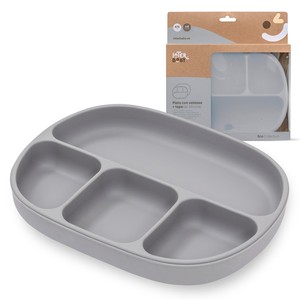 Assiette en silicone gris pétrole avec ventouse et couvercle pour les bébés de 0 à 12 mois - Product Image 1