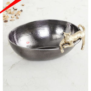 ชามโลหะทรงกลมแบบคู่พร้อมชิปขาตั้งโลหะสีดำและสีทอง - Product Image 3