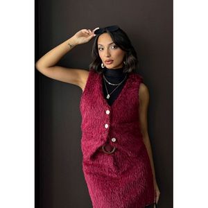 Topshow Blusa Casual de Moda para Mujer, Color Borgoña Sólido, 100% Poliéster, para Uso Diario - Disponible en Tallas S, M, L - Product Image 3