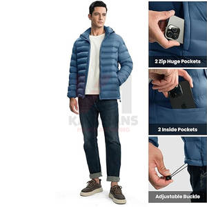 Mens Casual Winter Puffer <b>Jacket</b> Lightweight Insulated Coat with Detachable Hood & 4 Pockets Outdoor Work <b>Travel</b> - Product Image 2