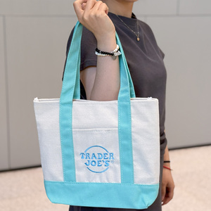 2025 tùy chỉnh thêu logo nhỏ nhỏ bạc hà màu xanh hồng kẹo màu Quà Tặng bông vải mua sắm Túi tote - Product Image 4