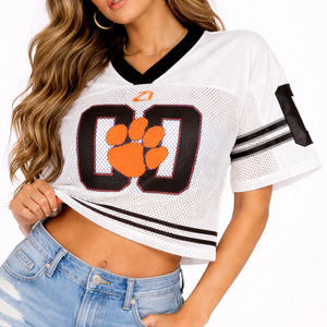 Breathable Polyester Mesh Women Cropped American Football Jersey Oversized Fit Sports <b>Top</b> V Neck Custom Logo Apparel OEM Service - Product Image 1