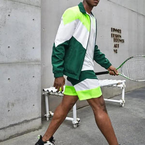 2025 hommes de haute qualité 2 pièces été ensemble court imprimé Nylon fermeture éclair couleur bloc coupe-vent veste grande taille - Product Image 3