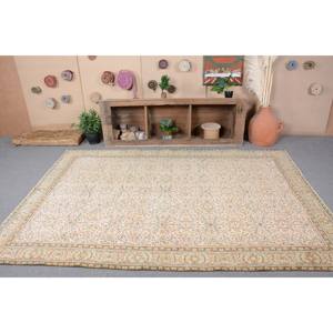 Alfombra turca Vintage clásica Beige 6,3X9,3 pies hecha a mano de lana Patchwork diseño respaldo de látex para cabecera patrón de pasillo rectangular - Product Image 4