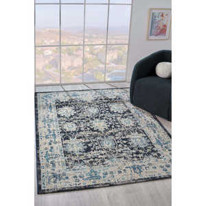 พรมวินเทจลายดอกไม้สีน้ำเงินกรมท่า รุ่น 7652 ชุดเรโทรสุดหรู - Product Image 3