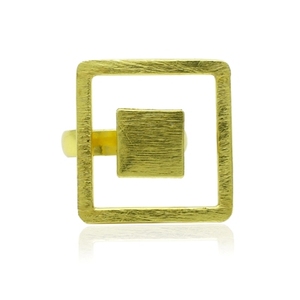 Romantic Vintage Geometric Statement <b>Ring</b> Fashionable Brass Gold Plated Inlay Stylish Unisex Jewelry for Gift - Product Image 1