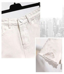 Shorts en jean décontractés pour femmes, tendance 2026, à la mode estivale, taille haute, déchirés, fermeture à boutons, shorts bermuda pour femmes - Product Image 2