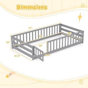 Letto Montessori Moderno ed Ecologico con Sponde di Sicurezza a Tutta Lunghezza, Porta e Chiusura, Letto a Terra in Legno per Bambini e Bambine - Product Image 4