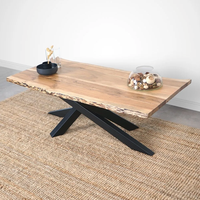 Table basse moderne avec plateau en bois massif et bords naturels-Mikado