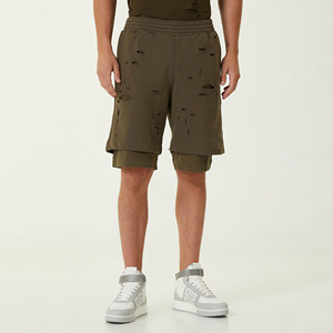 กางเกงขาสั้นซับเหงื่อผ้าฟลีซสำหรับผู้ชายกางเกงขาสั้นผ้าคอตตอนแบบมีเอวยางยืดออกแบบได้ตามต้องการลาย100% - Product Image 2