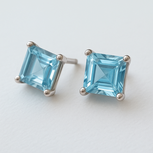 Wholesale Trendy Sterling Silver Fine Stud <b>Earrings</b> <b>Rhodium</b> Plated Blue Topaz Princess Cut Children's Weddings Parties Gift - Product Image 3