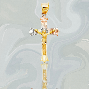 Personnalisé 14K Trois Tons Or 18K Plaqué Crucifix Jésus Croix Timbre Conception Unique Étanche Pendentif En Cristal Enfants Chrétiens - Product Image 5