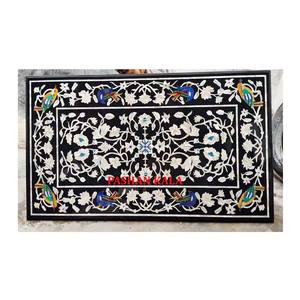 Hermosa Mesa Decorativa Rectangular de Mármol Negro Hecha a Mano con Incrustaciones de Nácar, para Decoración del Hogar - Product Image 1