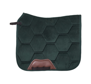 Manta de Silla de Doma Acolchada Hexagonal Verde Oscuro, Rellena de Algodón con Detalles de Cuero Marrón y Forro de Felpa para Entrenamiento y Equitación - Product Image 4