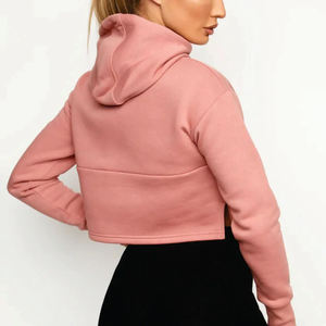 Sudadera corta con capucha para mujer con diseño de cremallera Logotipo bordado Color sólido Top corto de manga larga disponible Todos los colores Invierno - Product Image 6