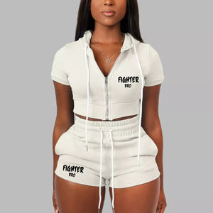 Nouvelle arrivée Logo personnalisé couleurs femmes ensemble sweat à capuche et short Offre Spéciale femmes tenue décontracté deux pièces ensembles de sweat à capuche - Product Image 2