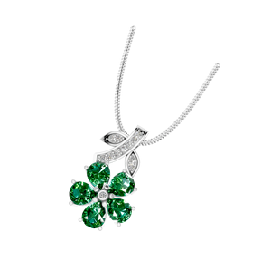 Charmant pendentif émeraude synthétique florale à la mode complexe 950 feuille de platine Design IGI certifié anniversaire des femmes Fine - Product Image 3