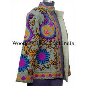 High Quality Handmade Breathable Women's Autumn Winter Floral Quilted Jacket Suzani Embroidery Short Cotton Knitted Fabric <b>Robe</b> - Product Image 4