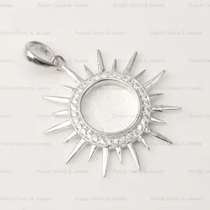 Hochwertiger individueller Schmuck echter Sterling-Silber-Sunburst-Hängeboden einfarbig Bezel Halbmontage für 8 mm runder Stein