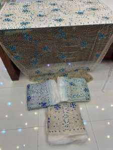 Tissu de luxe entièrement brodé et perlé pour robes de soirée style halter, perles importées incluses - Product Image 5