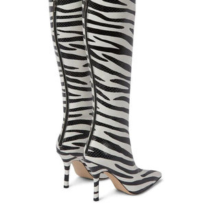 รองเท้าบูทคาวบอยลายม้าลายน่ารัก ความสูงระดับเข่า ปลายแหลม พื้นยาง ปิดด้วยซิป สไตล์ตะวันตก สำหรับฤดูหนาว - Product Image 1