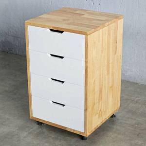 TCN68034 Natural Wood Space-Saving Mobile <b>Cabinet</b> with 4 Drawers and Wheel <b>Locking</b> Mechanism for Living Room Organization - Product Image 2